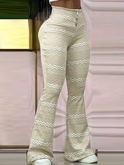  Chevron Print High Rise Flared Leg Trousers
