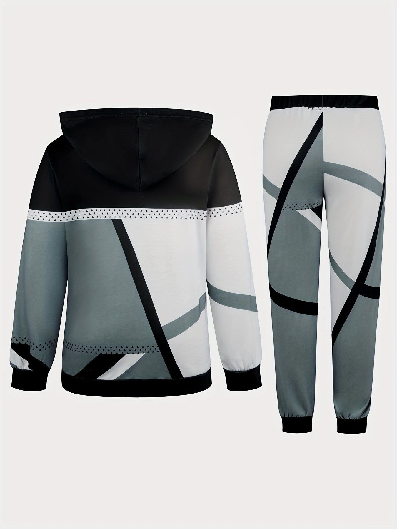  Colorblock Geo Print Hoodie & Joggers Set