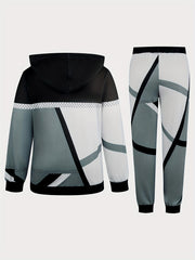  Colorblock Geo Print Hoodie & Joggers Set