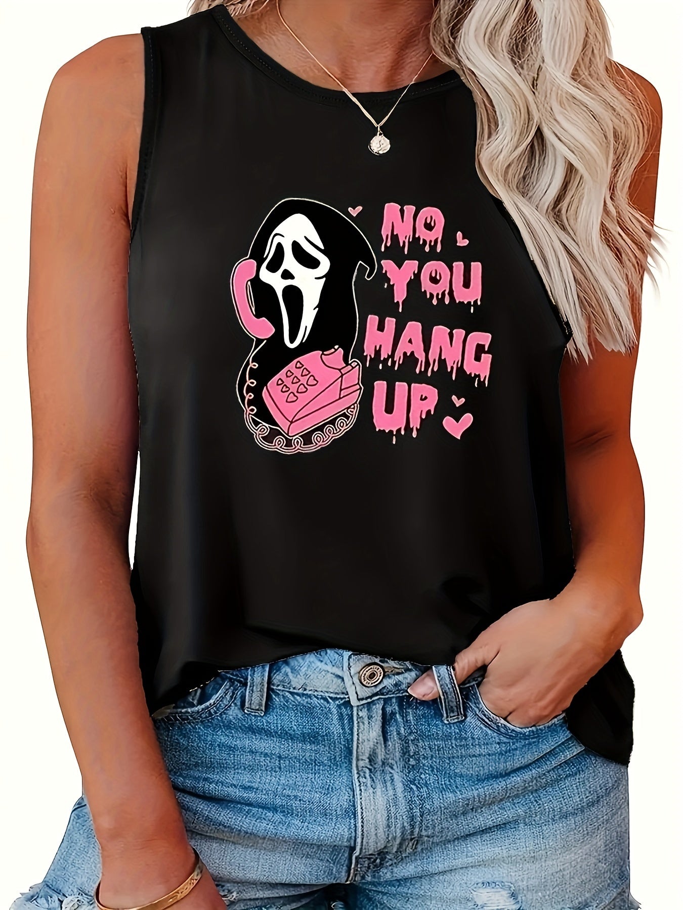  Halloween Tank Top Women's Funny Skull Print Round Neck Tank