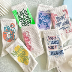 7 Pairs Letter Print Socks Breathable Mid Tube Stockings