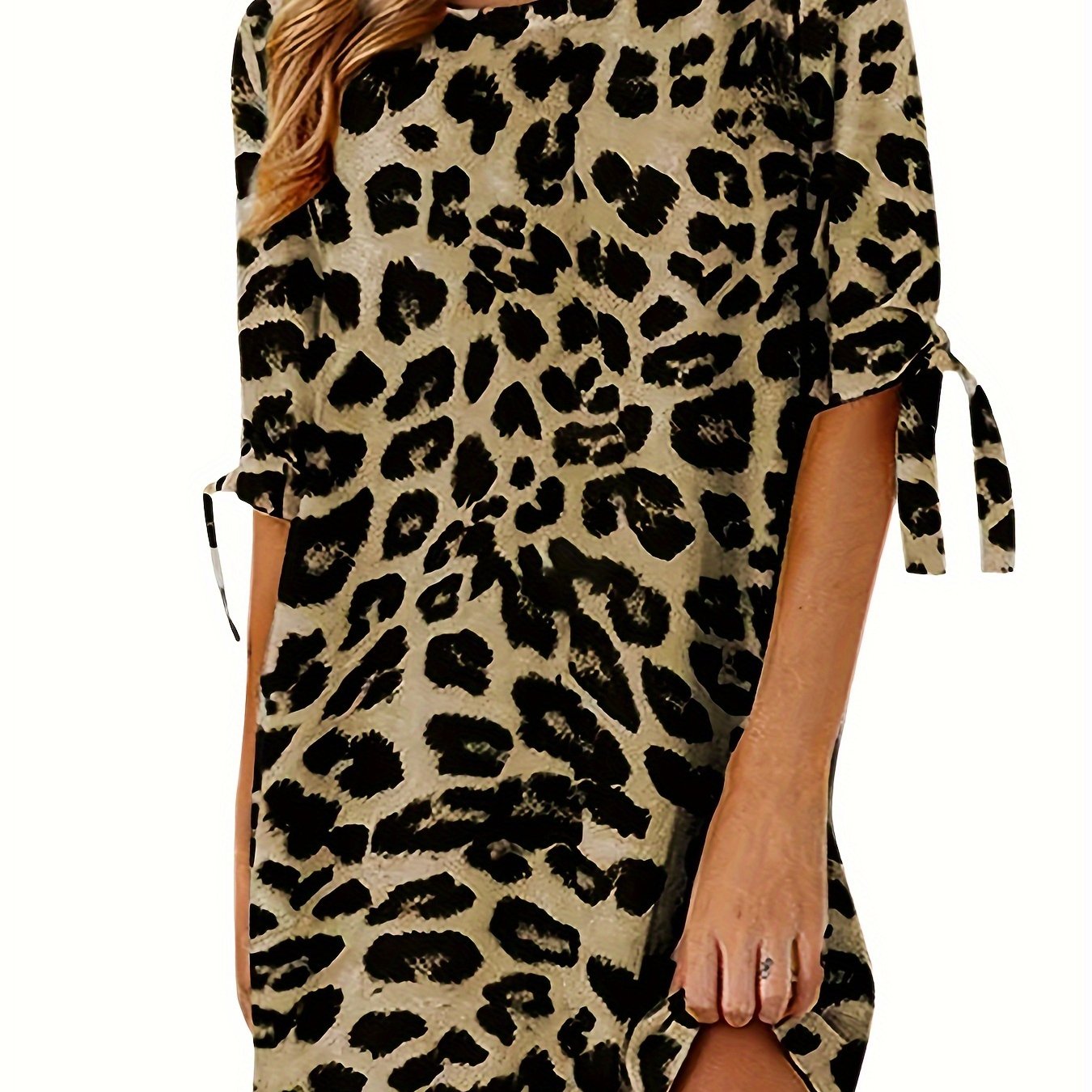  Casual Dress Women's Plus Leopard Print Knot Mini Dress