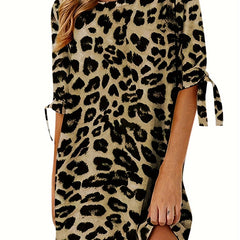  Casual Dress Women's Plus Leopard Print Knot Mini Dress