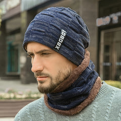 Men's Winter Plush Knitted Beanie Set