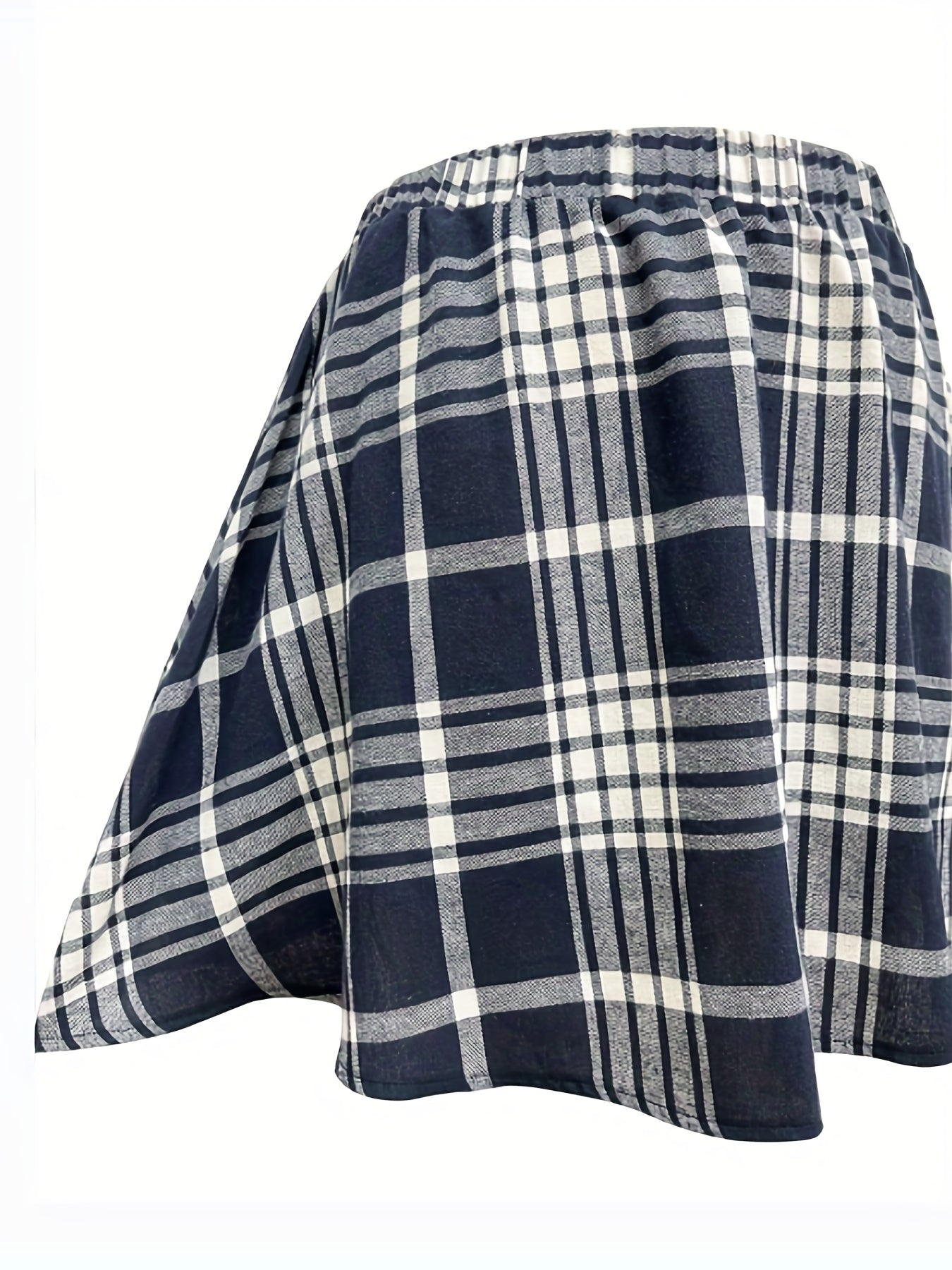 Plaid Print A Line Mini Skirt With Pockets