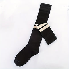 2 Pairs Striped Solid Calf Socks College Style Knee High Socks Women's Stockings