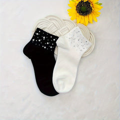 Women's Rhinestone Decor Crew Short Socks