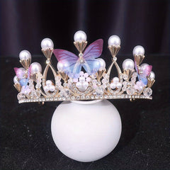 Golden Pearl Rhinestone Hairpiece Crown for Girls