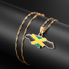 Jamaica Map Pattern Pendant Necklace Hip Hop Drip Oil Necklace