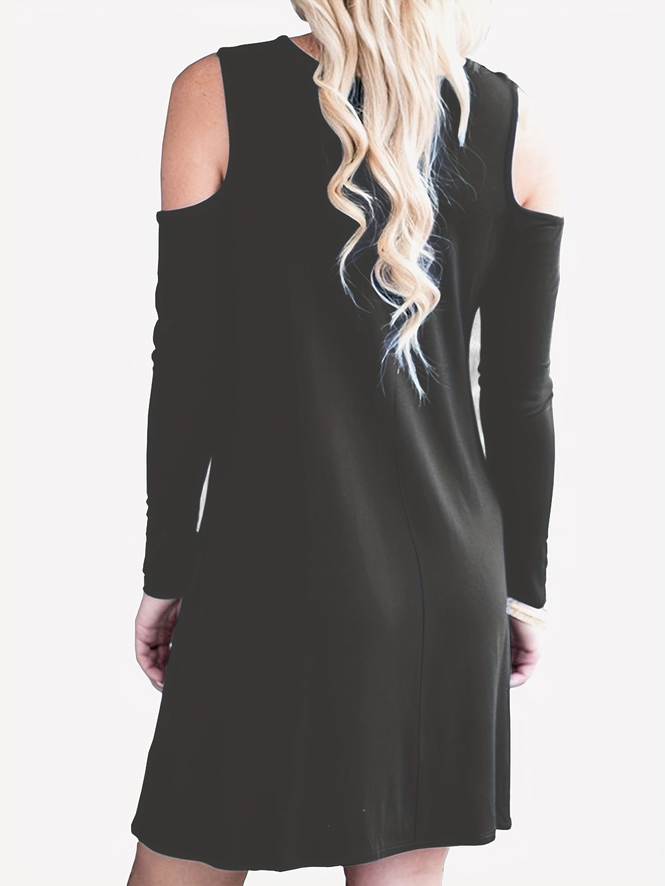  Cold Shoulder Maxi Dress V Neck Long Sleeve Pocketed