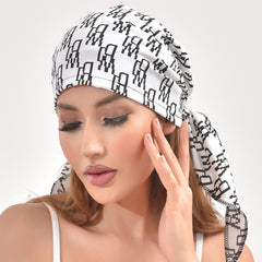 Geometric Print Turban Hat Hair Cap Lightweight Ribbon Long Hair Bonnet