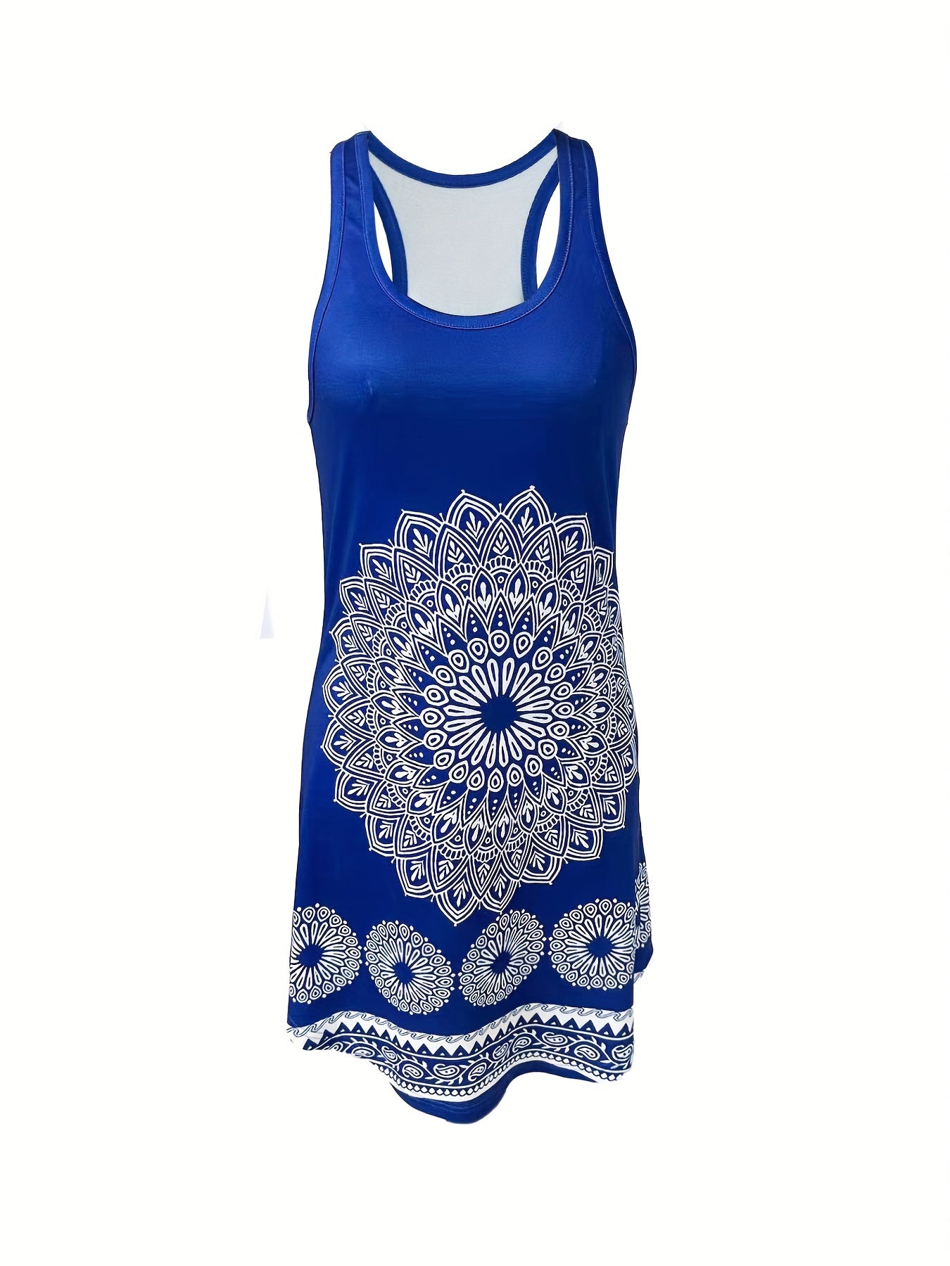 Geometric Pattern Lounge Dress Sleeveless Crew Neck Home Dress