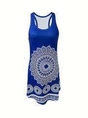 Geometric Pattern Lounge Dress Sleeveless Crew Neck Home Dress