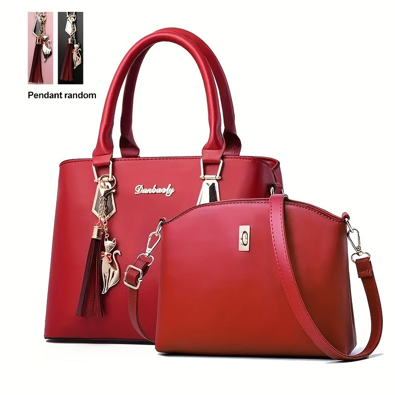 Classic Solid Bag Sets All Match Minimalist Tote Bag With Shoulder Bag