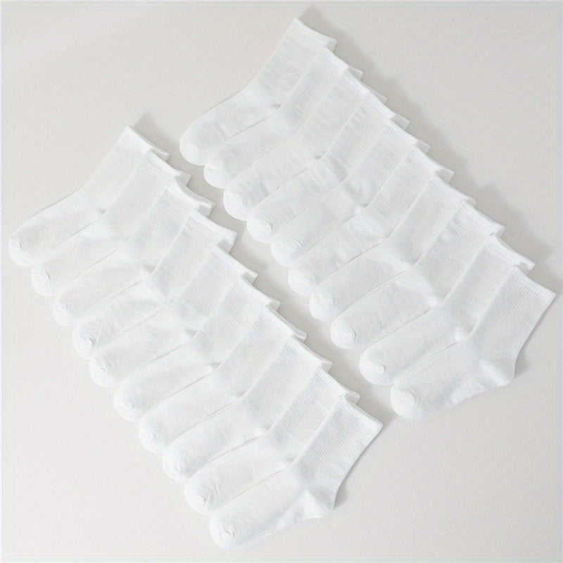 20 Pairs Women's Solid Mid Tube Socks