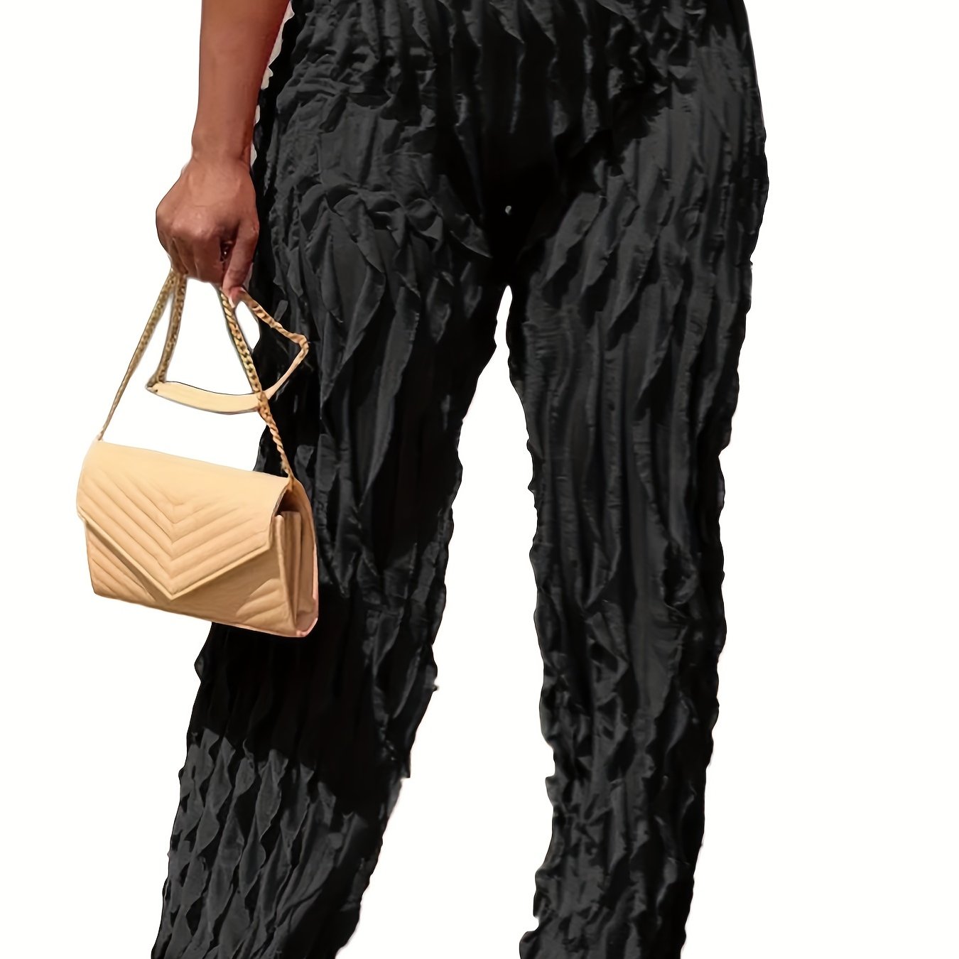  Casual Pants Women's Plus Solid Ruffle Trim Elastic High Rise Trousers