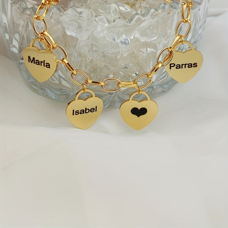 Personalized Heart Nameplate Bracelet Stainless Steel