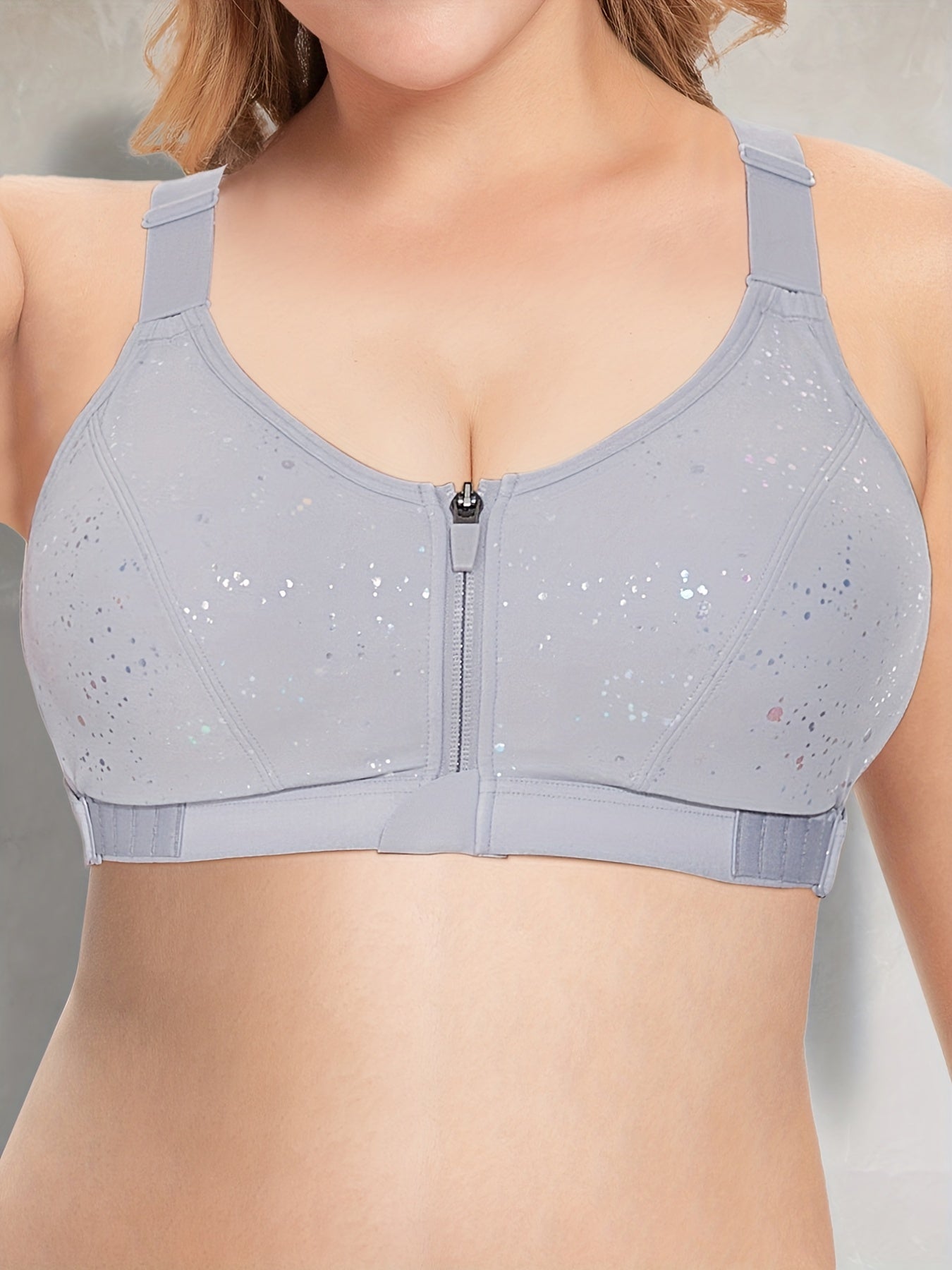  Front Zipper Sports Bra Round Neck