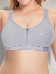  Front Zipper Sports Bra Round Neck