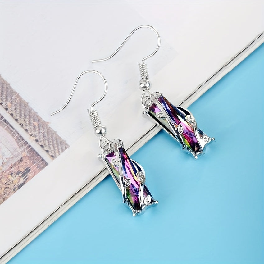 Men's Geometric Stud Earrings with Colorful Zircon Inlay, Alloy Plating Style