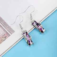 Men's Geometric Stud Earrings with Colorful Zircon Inlay, Alloy Plating Style