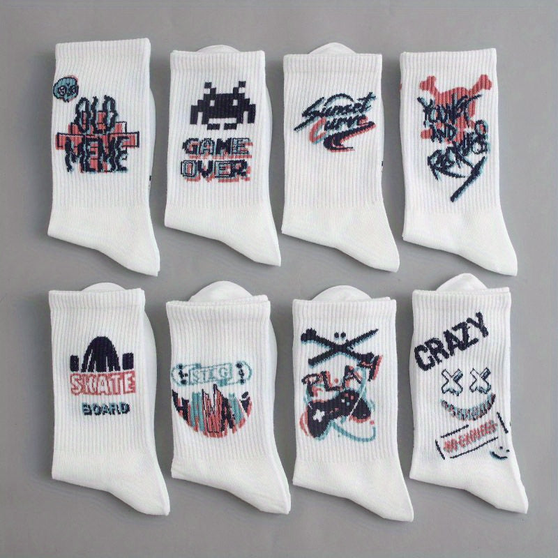 8 Pairs Funny Letter Graffiti Socks Women's Mid Tube Stockings