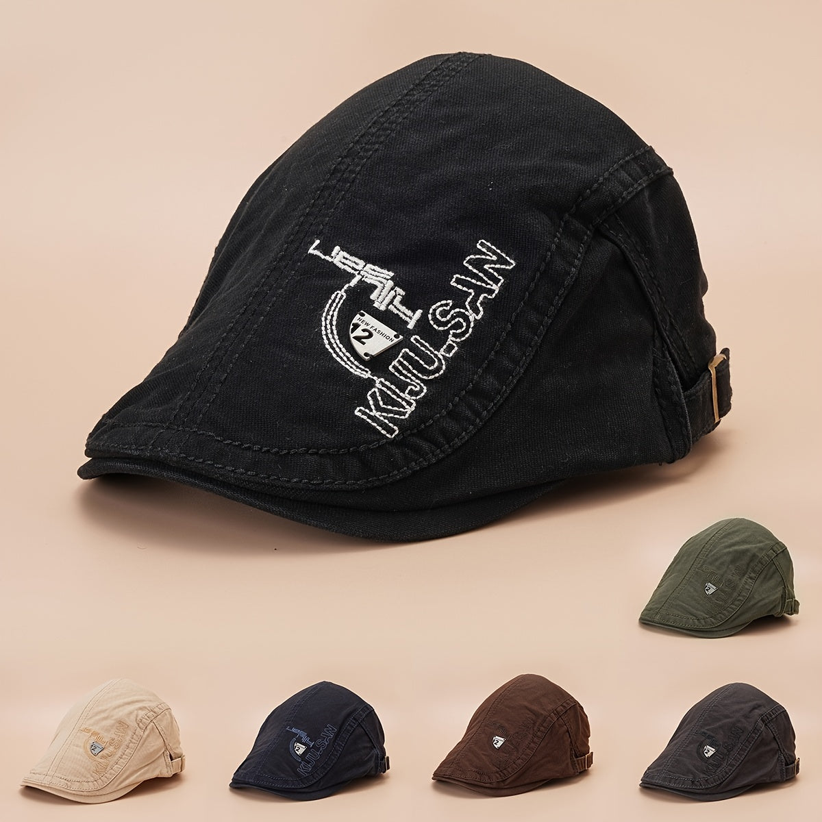 Solid Embroidery Beret Cap Lightweight Unisex Newsboy Hat