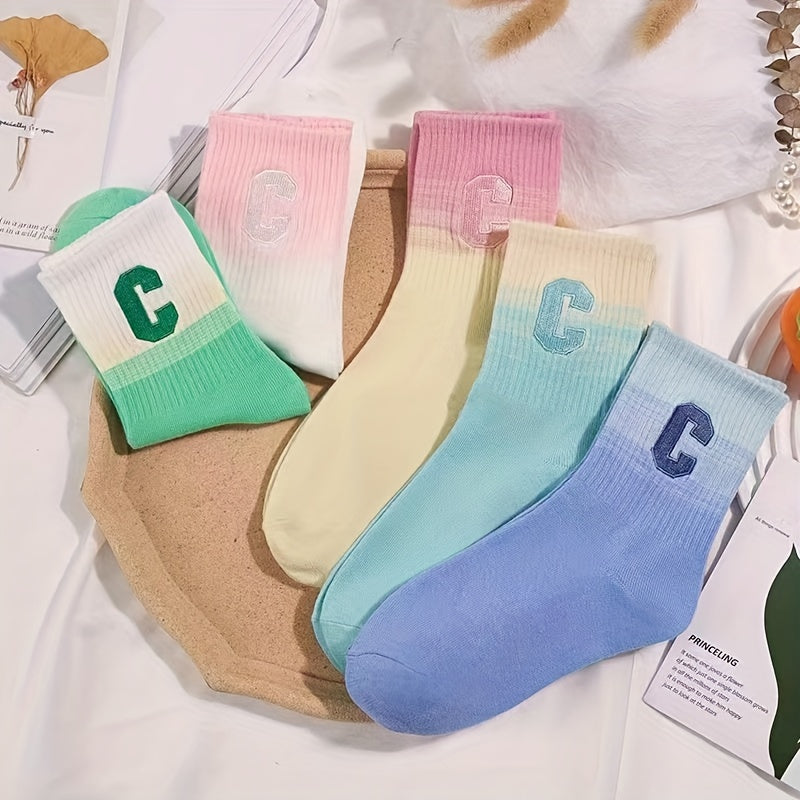 5 Pairs Letter Print Socks Women's Mid Tube Stockings