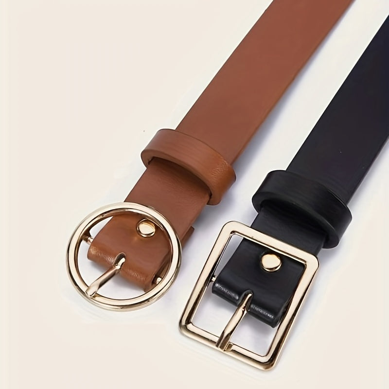 2pcs Set Women's Pin Buckle PU Leather Belt Casual Jeans Pant Skirt Girdle