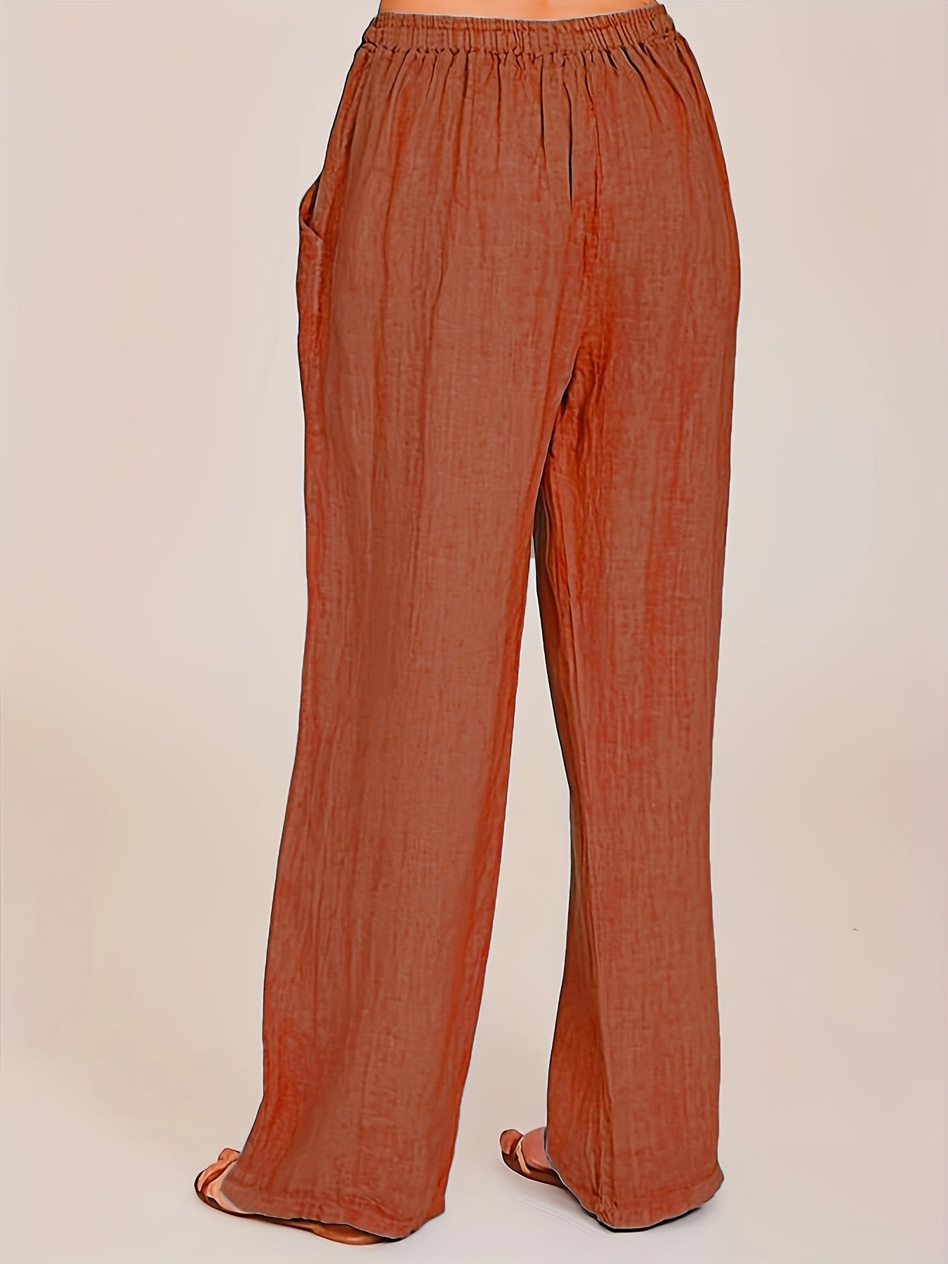  Solid Straight Leg Drawstring Pants