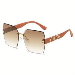Large Rimless Sunglasses UV400 Sun Shades for Summer Beach Travel with Case