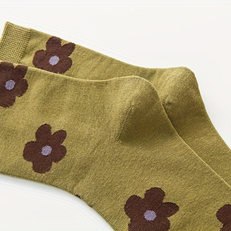 6 Pairs Floral Print Mid Tube Socks Women's Stockings