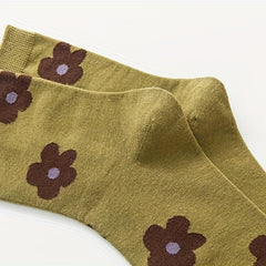 6 Pairs Floral Print Mid Tube Socks Women's Stockings