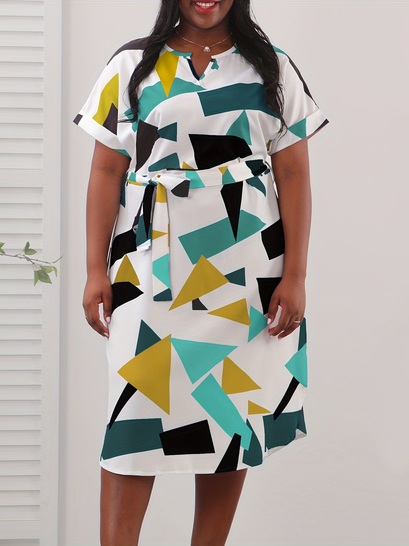  Women's Geometric Print Short Sleeve Dress