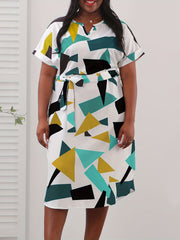  Women's Geometric Print Short Sleeve Dress