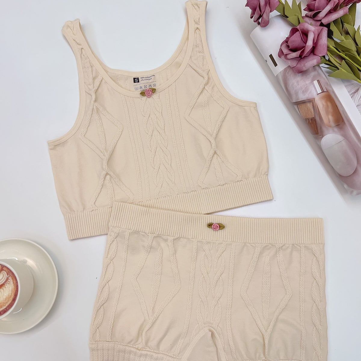 Argyle Textured Pajama Set Crew Neck Tank & Shorts