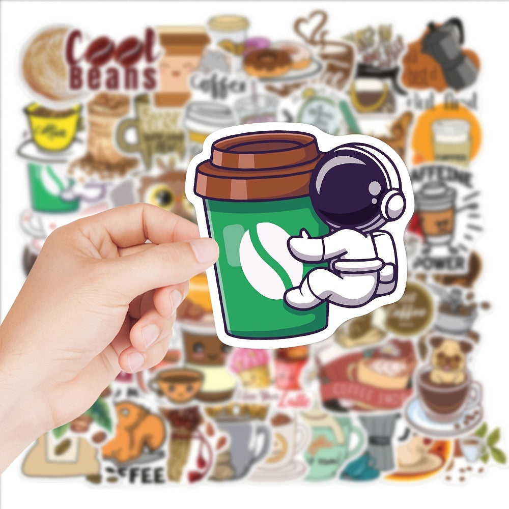 50 Cute Coffee Stickers Waterproof & Self Adhesive