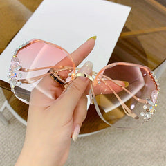 Rhinestone Rimless Sunglasses UV400 Sun Shades