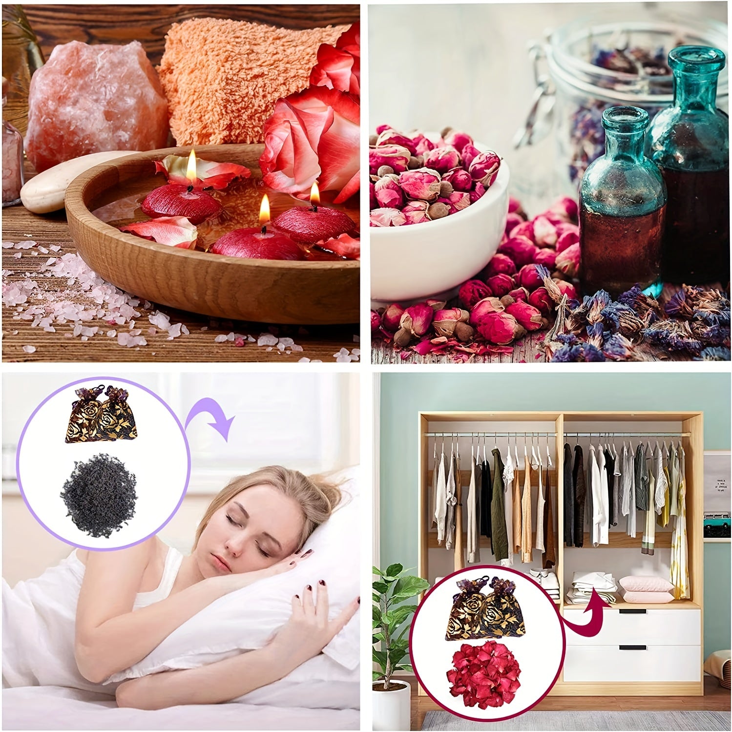 9 Bags Dried Flowers Natural DIY Candle Bath Kit Rose Petals Lavender