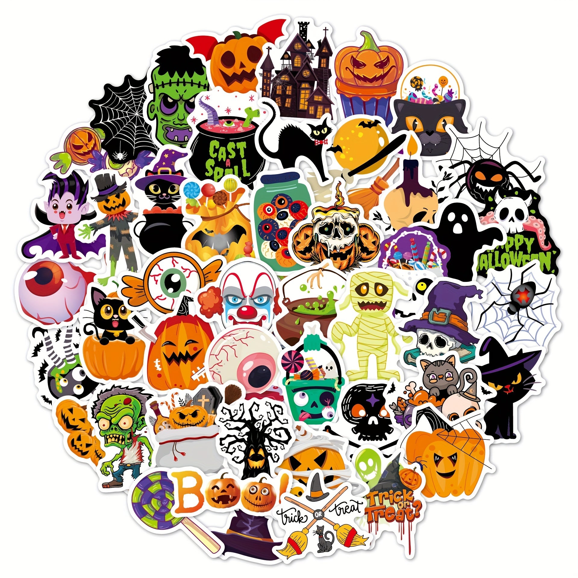 100pcs Halloween Pumpkin Theme Stickers Vinyl Waterproof Holiday Party Stickers