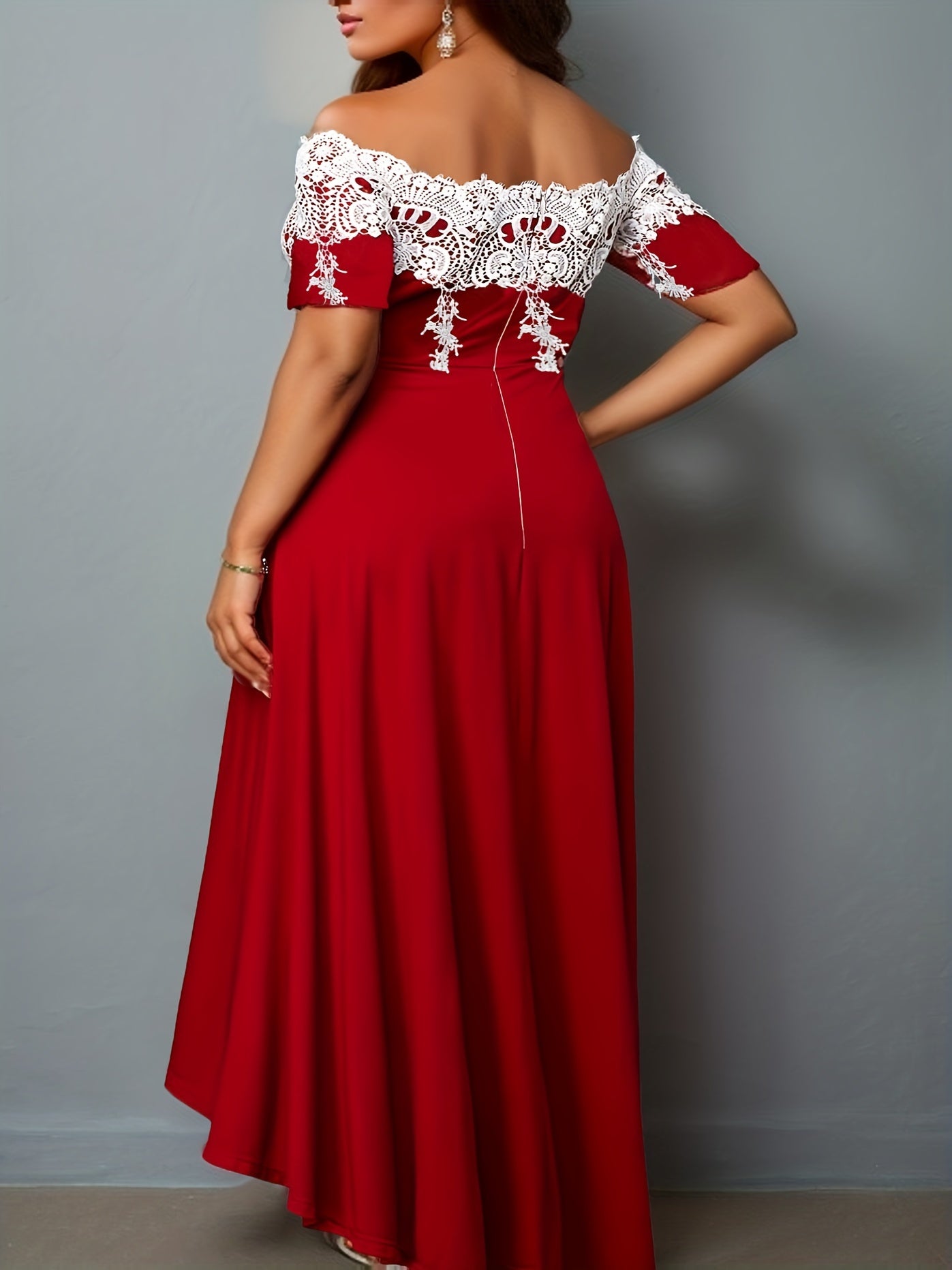  Casual Dress Women's Plus Colorblock Lace Off Shoulder Maxi Dress