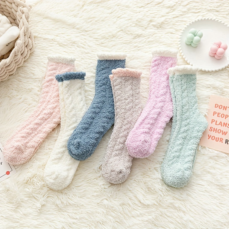 Women's Colorblock Fuzzy Socks Mid Tube Warm Stockings