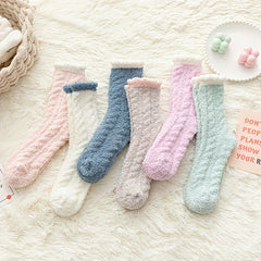 Women's Colorblock Fuzzy Socks Mid Tube Warm Stockings