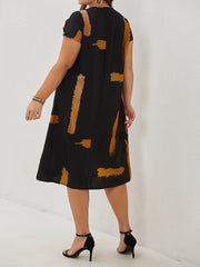  Casual Dress Women's Plus Brush Print Batwing Sleeve V Neck Dress