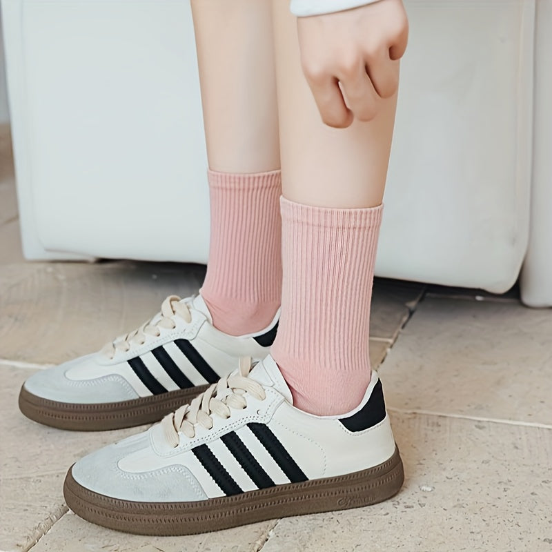 8 Pairs Solid Mid Tube Socks Women's Stockings