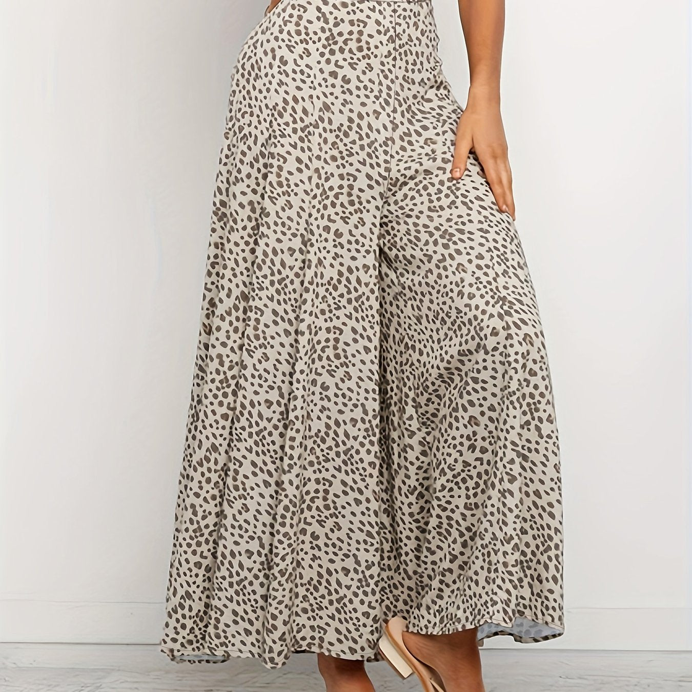  Retro Leopard Print Wide Leg Trousers
