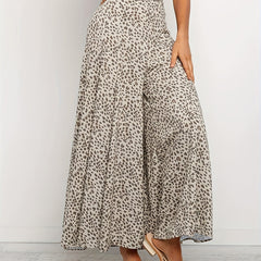  Retro Leopard Print Wide Leg Trousers