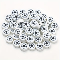 50pcs Football Pattern Soft Pottery Beads DIY Accessories