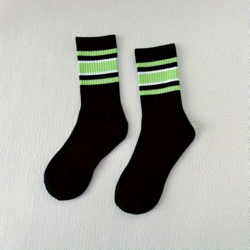 10 Pairs Striped Crew Socks Women's Stockings