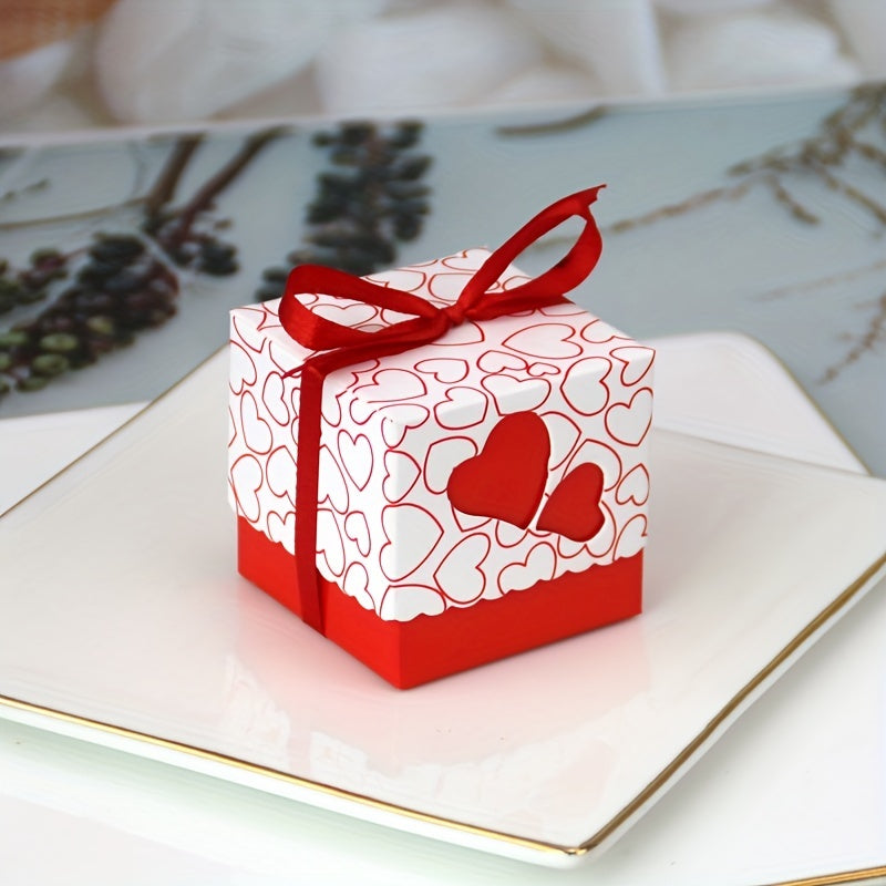 50pcs Peach Heart Candy Chocolate Party Favor Box for Birthdays Weddin